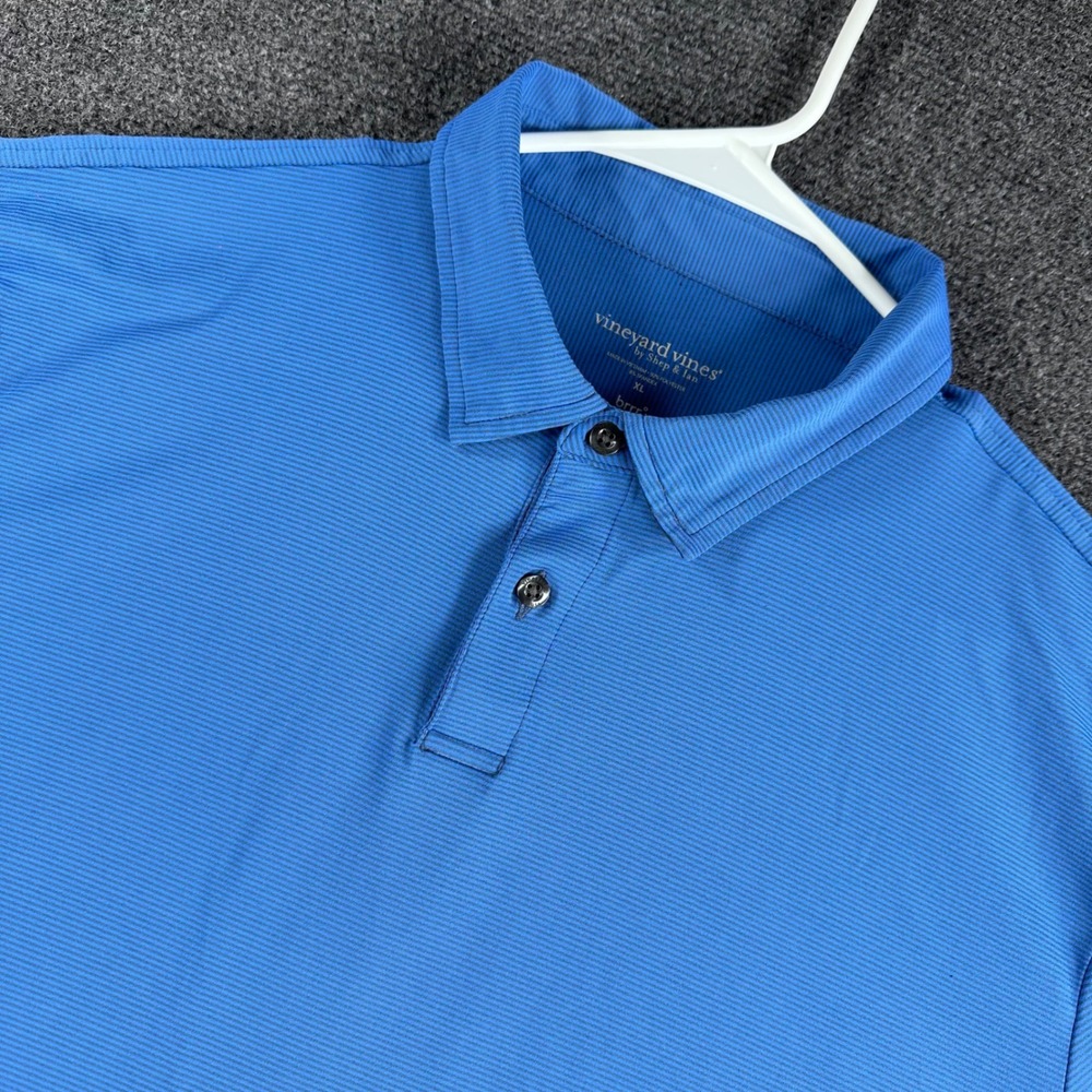 Vineyard Vines Polo Shirt Mens XL Extra Large Blue brrr Micro Stripe Performance
